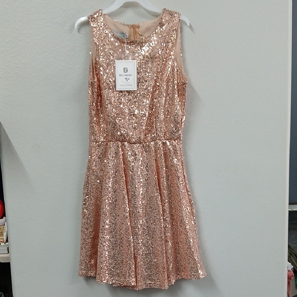 Belongsci Gold Sequin Sparkle Midi Dress Size Small